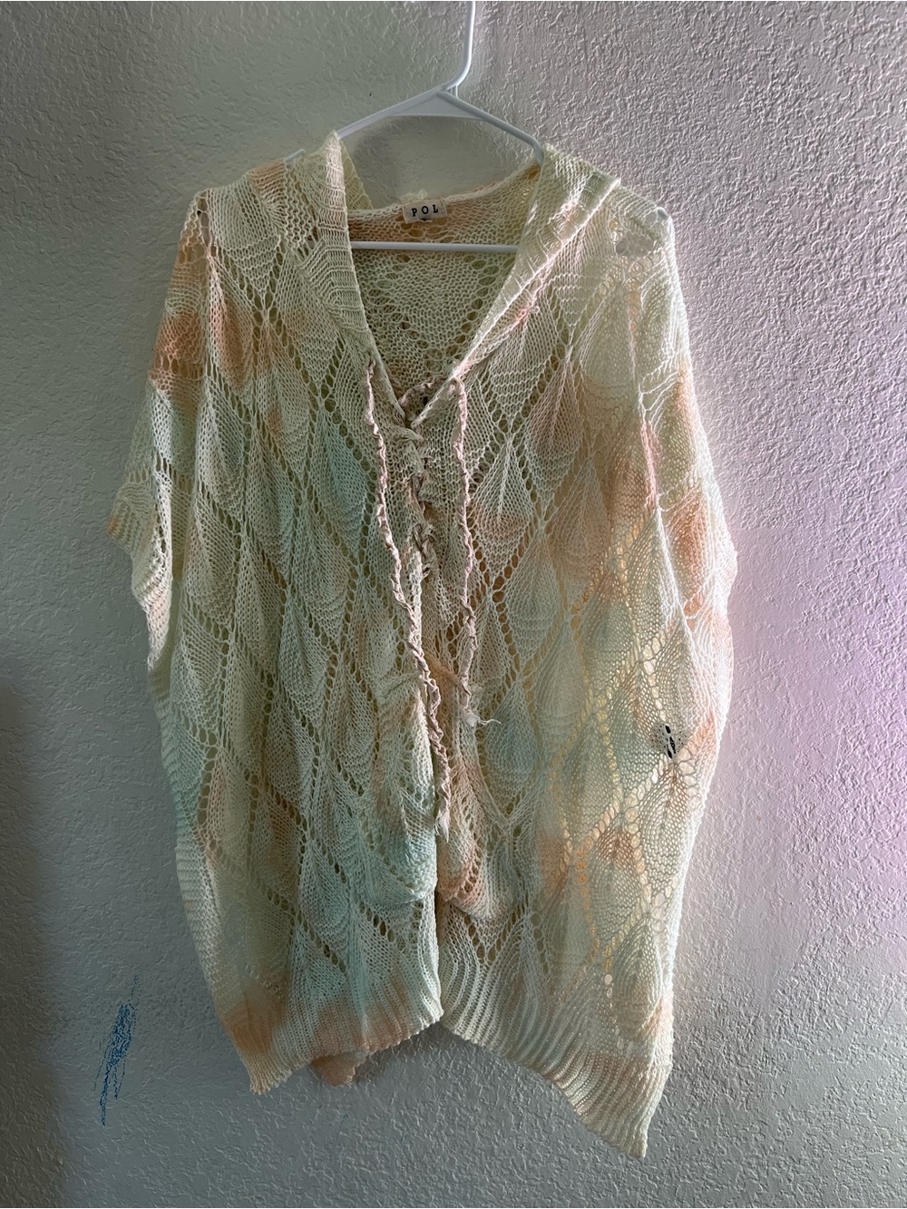 POL Cream Openwork Knit Cardigan with Pastel Peach Trim